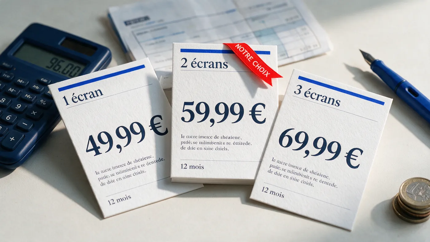 Comparaison des trois formules de prix IPTV : un, deux et trois écrans simultanés sur douze mois