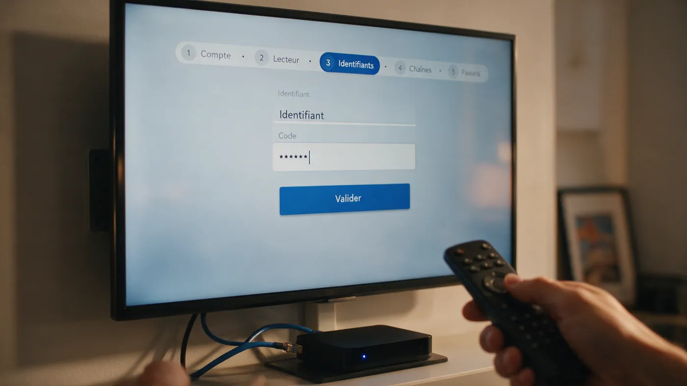 Étapes d'installation d'un abonnement IPTV sur un téléviseur, du code d'activation à la liste des chaînes